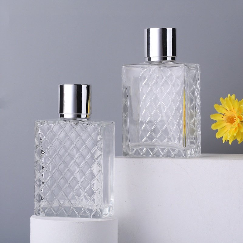 100ml 3D Square Grids Perfume Empty Bottles Clear Glass Spray Refillable  Atomizer Travel Fragrance Containers 1PC