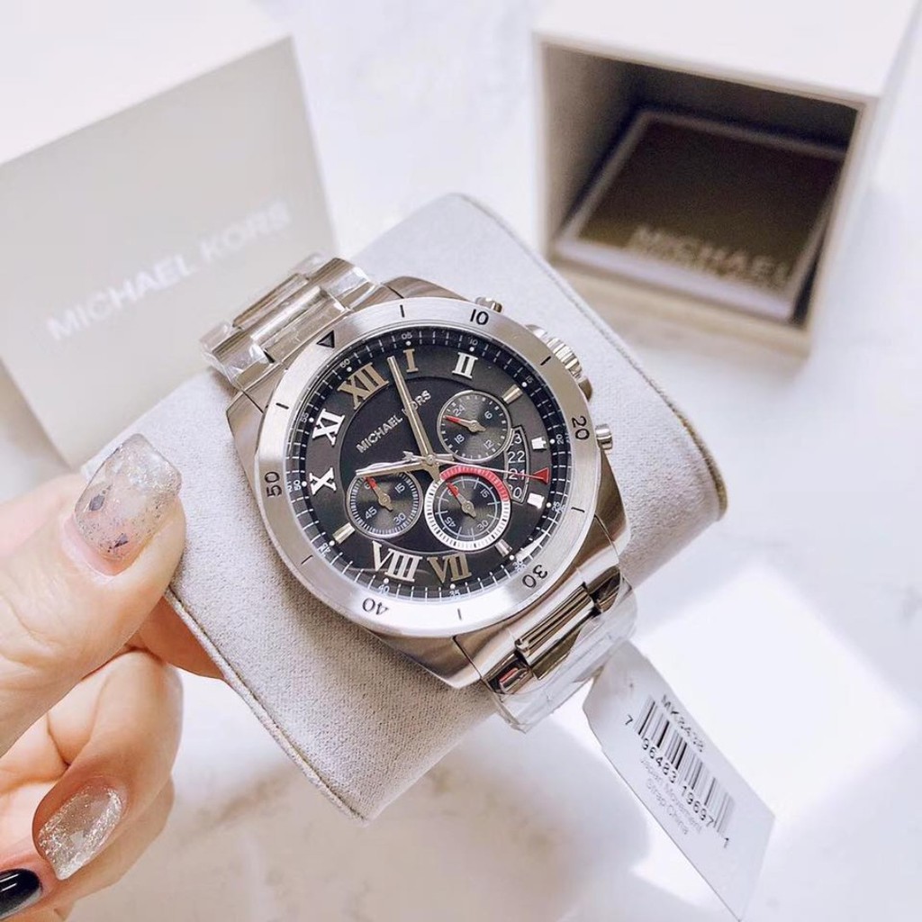 Ready Stock Strap MK Michael Kors Brecken Black Silver Strap