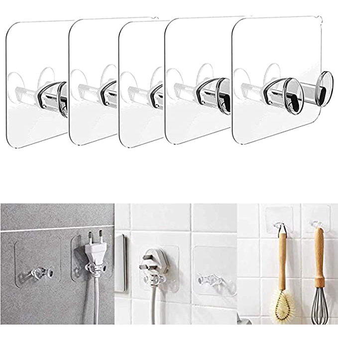5/10PCS Thicken Self-Adhesive Clear Strong Plug Hook Wall Storage