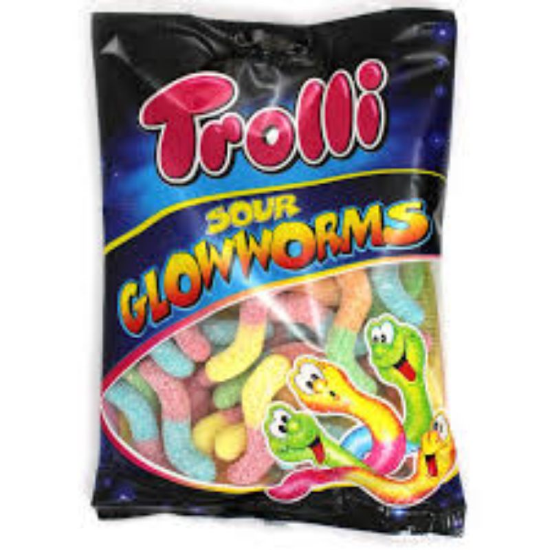 Trolli Sour Glow Worms 100g Sour Gummy Glow Worm Assorted Rainbow