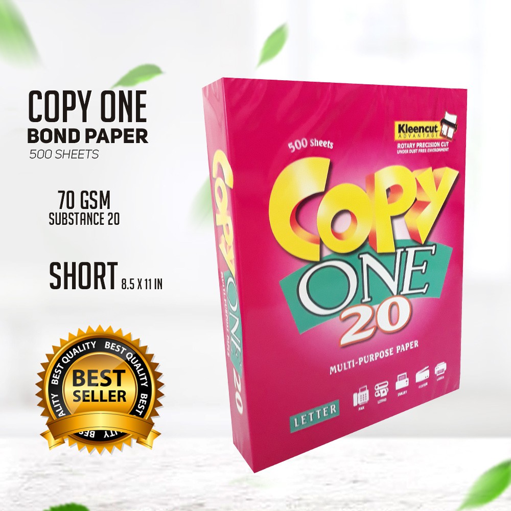 Copy One Bond Paper 70GSM Long / A4 / Short / Substance 20 (1 ream