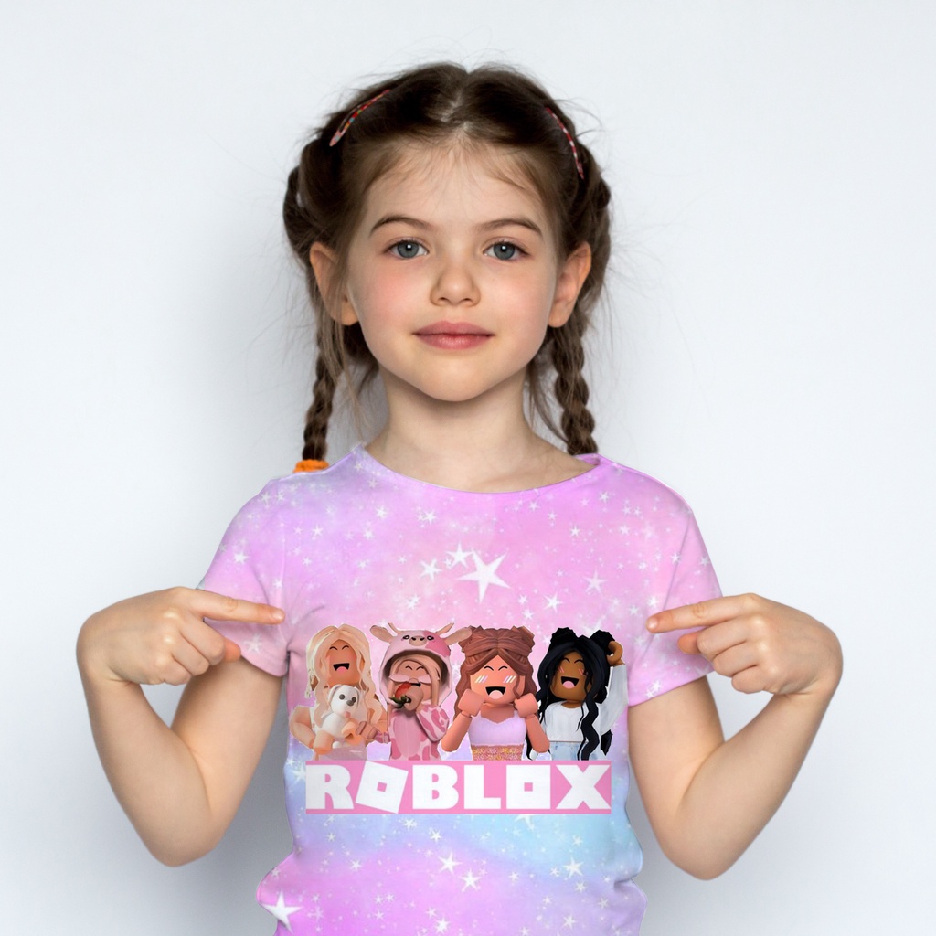 Kids Girls ROBLOX Print Round Neck T-Shirt Street Casual Shirt Top