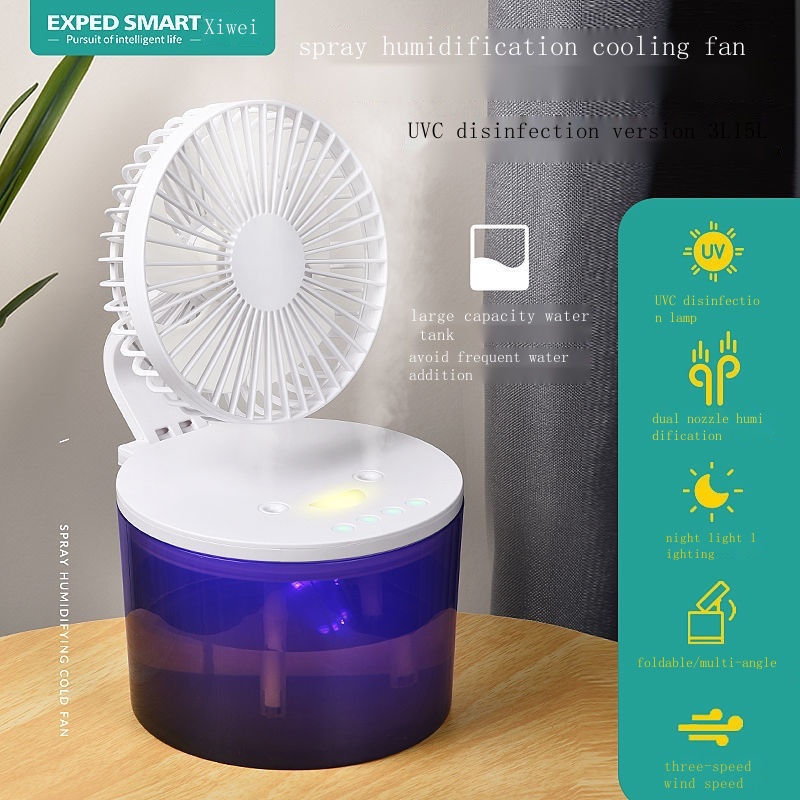 ﹊Mini small fan watercooled electric fan humidification spray desktop