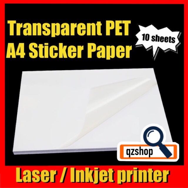 A4 Clear ultra transparent inkjet / laser sticker paper (10 sheets/pack ...