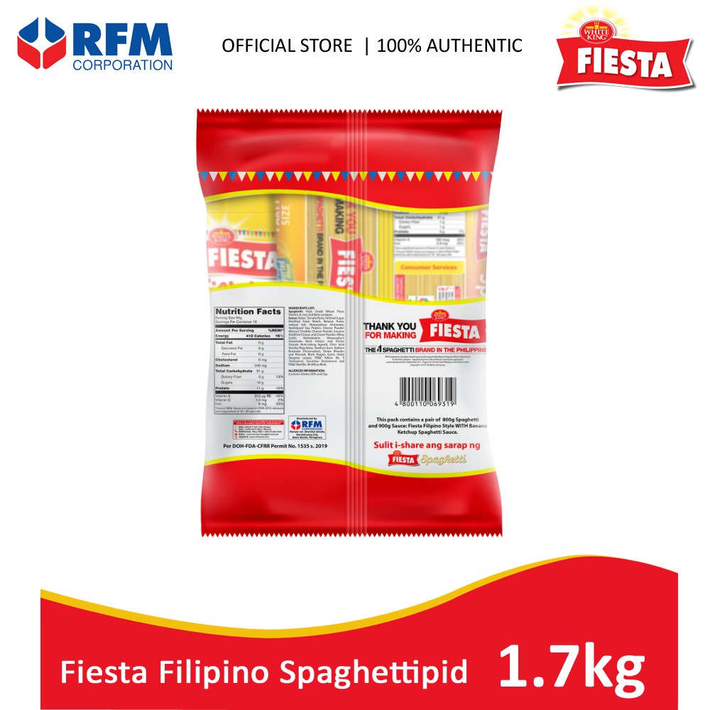 Fiesta Filipino Spaghettipid Fiesta Spaghetti Pasta 800g + Fiesta Filipino Spaghetti Sauce 900g