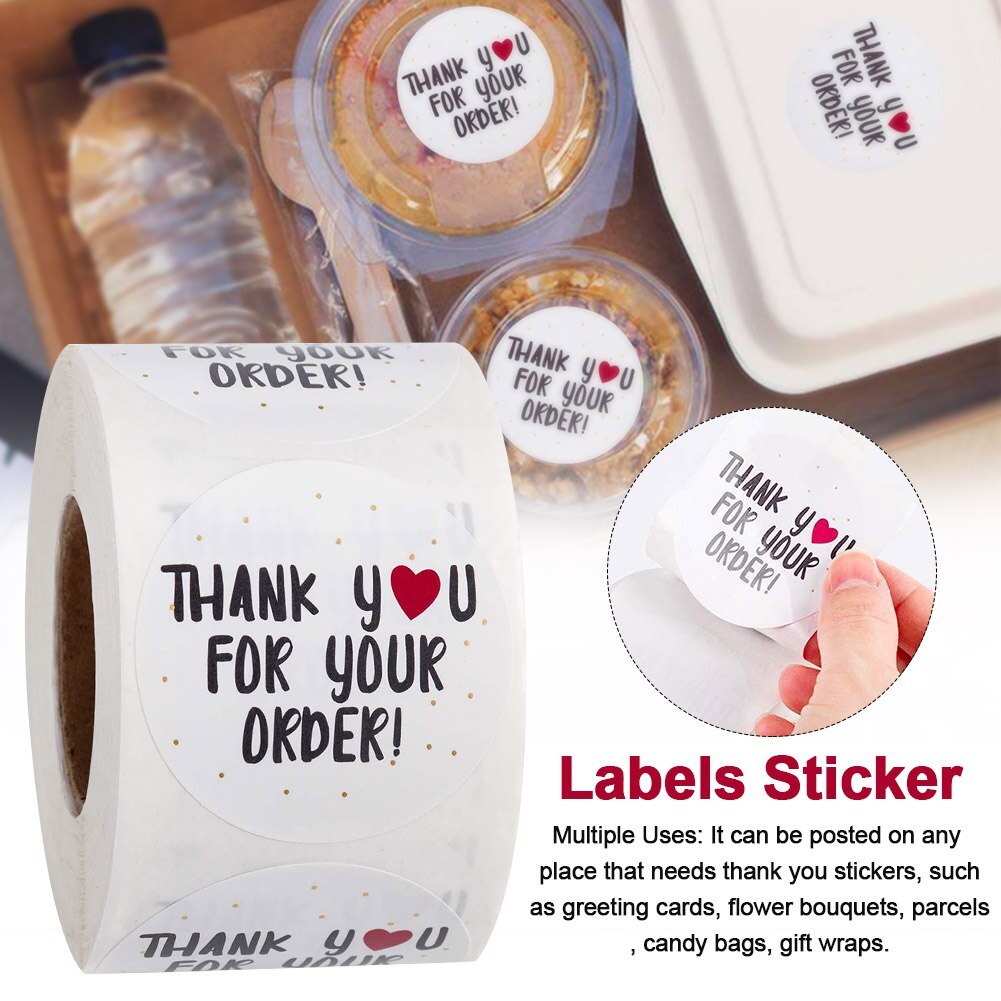 500pcs/roll Round Thank You for Your Order Heart Stickers Handmade Seal ...