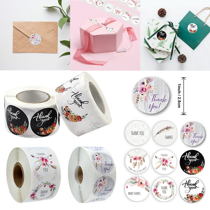 500pcs/roll Thank You Flower Round Seal Stickers Handmade Seal Label ...