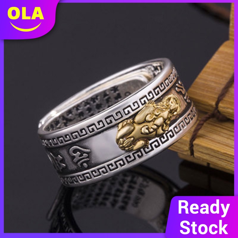 OLA Luck Charm Feng Shui Pixiu Retro Silver Rings Unisex Adjustable ...