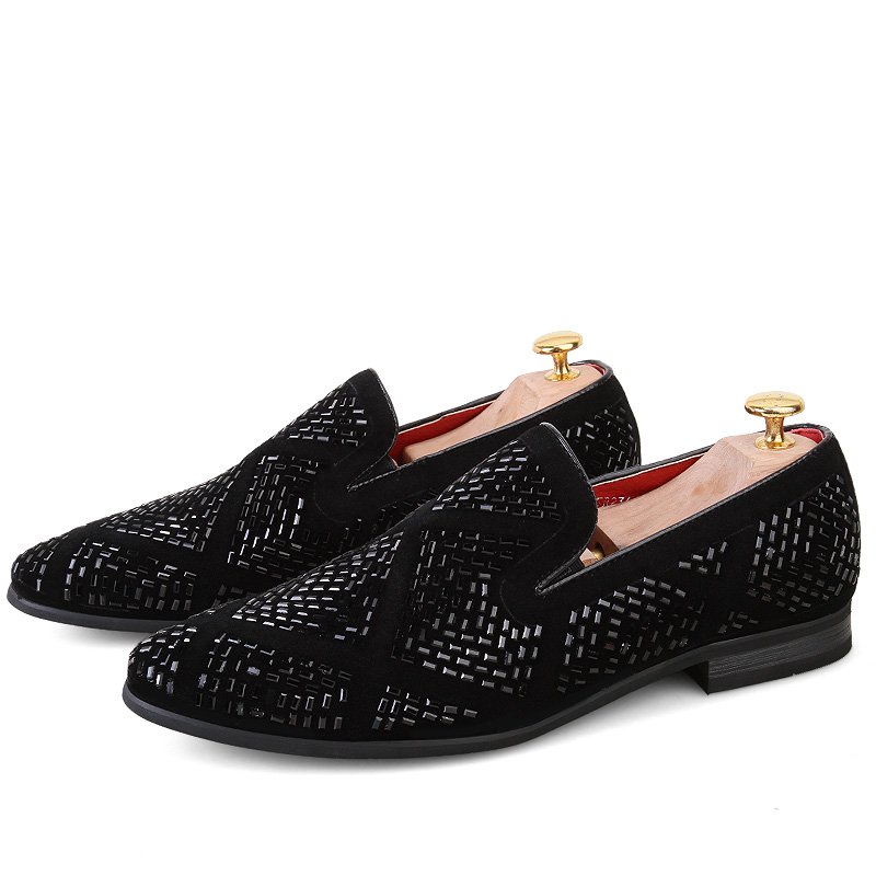 Men loafers Black Diamond Rhinestones Spiked Loafers Rivets shoes Red