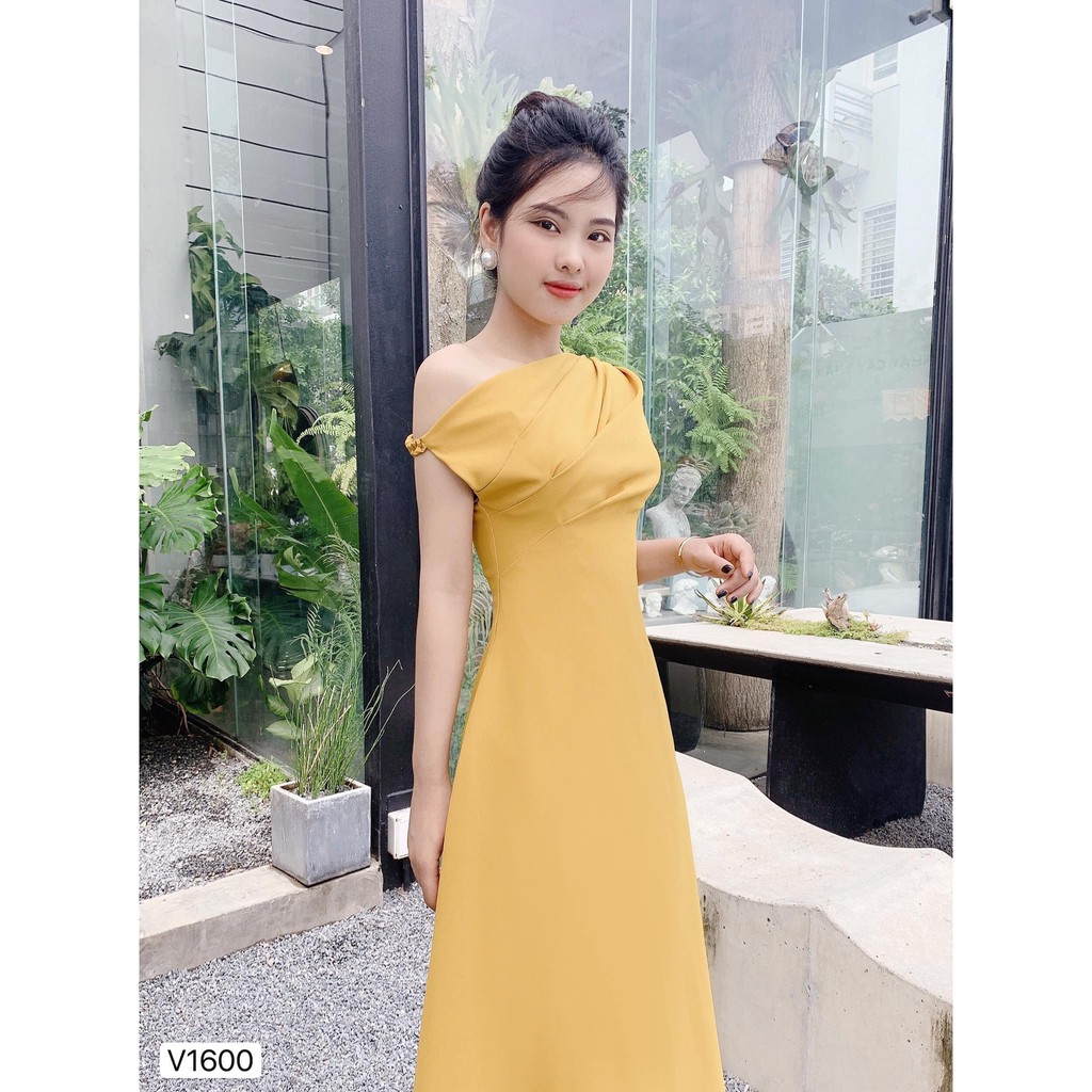 Bright Yellow Off Shoulder Flared Dress