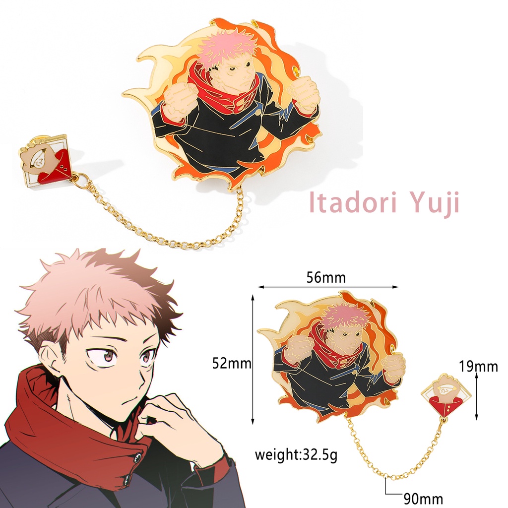 Anime Jujutsu Kaisen Metal Chain Badge Itadori Yuji Inumaki Toge Gojo