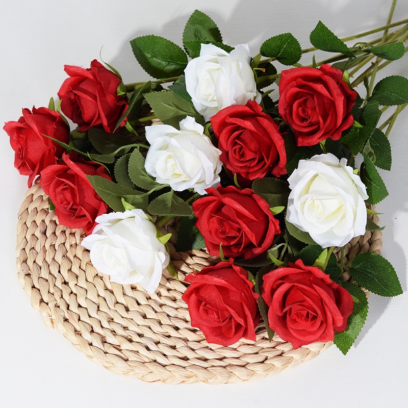 Artificial Flowers Silk Rose Long Branch Bouquet Wedding Valentine’s ...