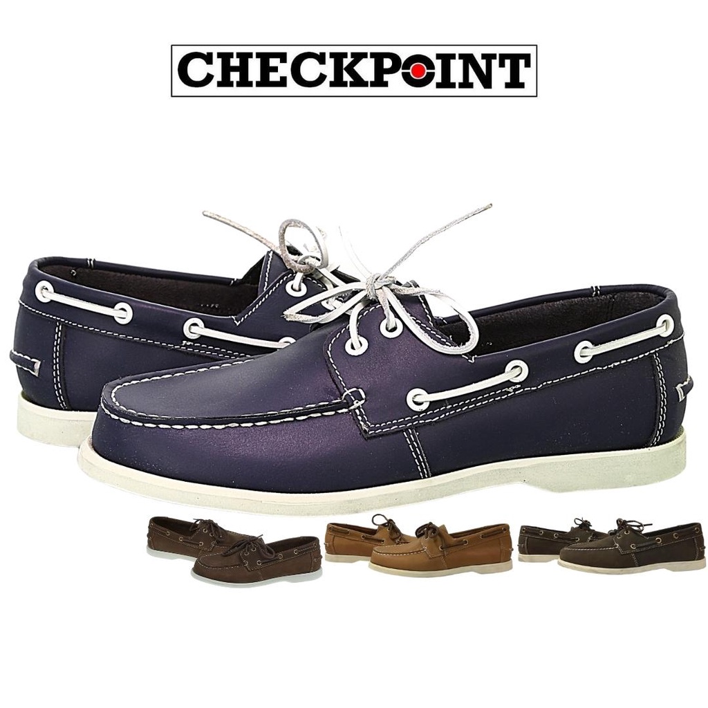 Checkpoint Marikina Made Men's Boat Shoes Navy Blue Brown Davis White