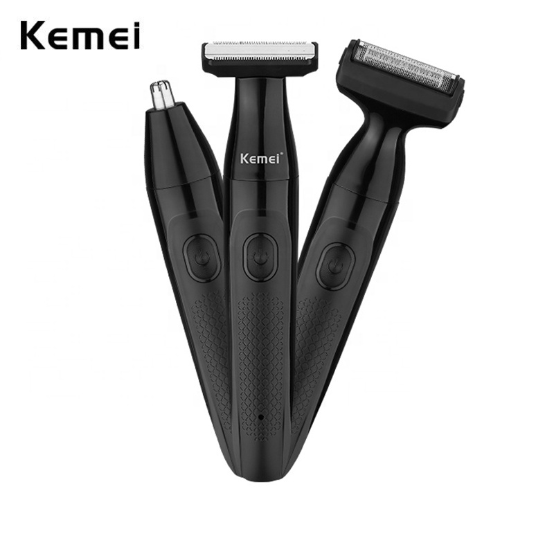 Kemei Electric Shaver Waterproof Razor 3 In 1 Nose Ear Beard Pubic Hair ...