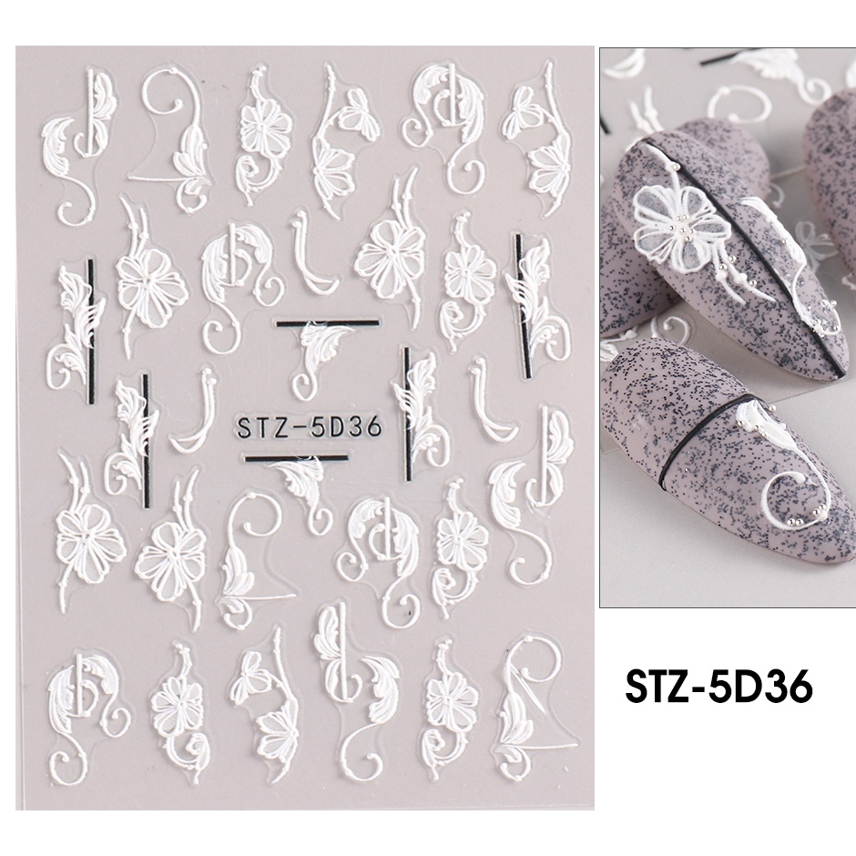 5D Acrylic Engraved Nail Art Stickers Elegant Lace Design Wedding ...