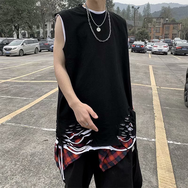 Hole Sleeveless Vest Men Loose Sports T-shirt Summer Casual