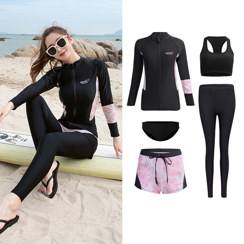 Womens Swimsuits Rash Guard Set Long Sleeve Zipper Bathing Suit