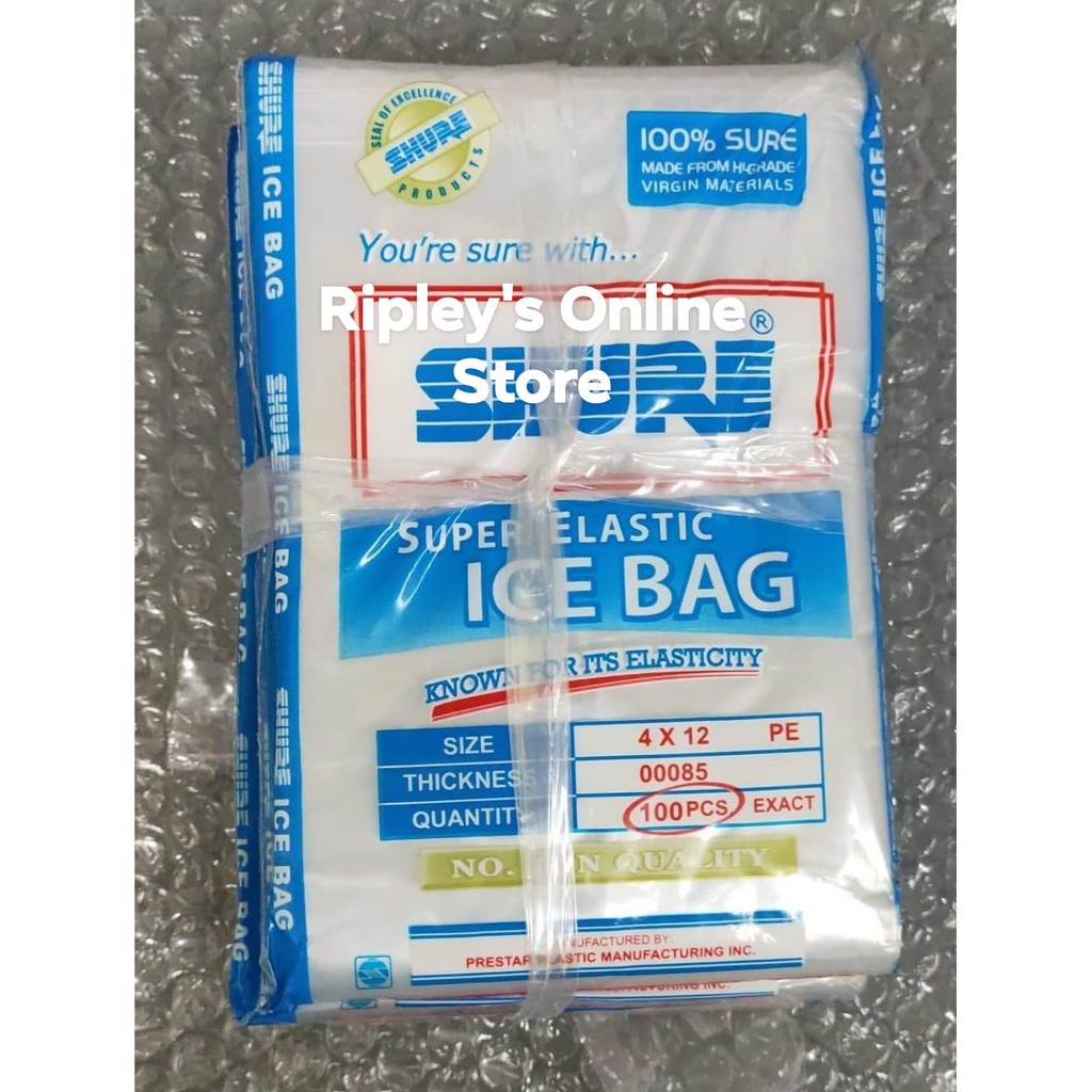 SHURE Plastic Ice Bags / Plastic Yelo 4" by12" at 100pcs per pack