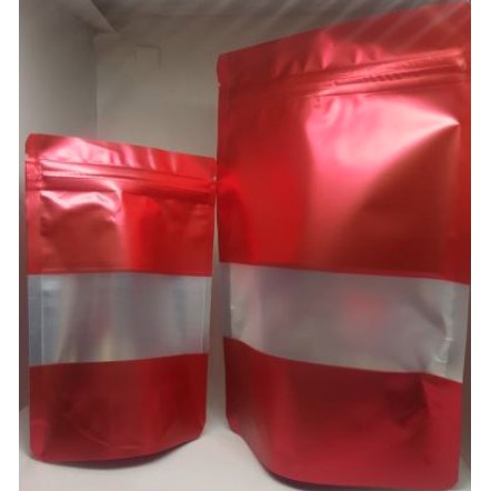 50pcs Glossy Red Standup Pouch with window Food Grade Packaging Nuts ...