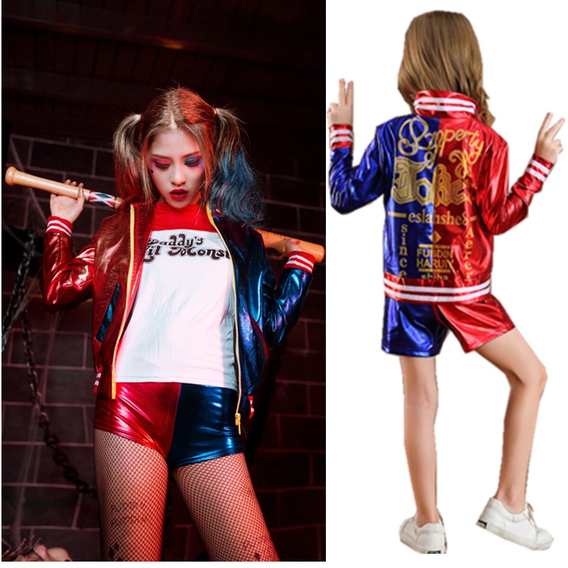 24Hrs Ship Out Kids Girls Harley Quinn Joker Costume Suicide Squad Cosplay  Costumes Carnival Jacket Wig sets For Children
