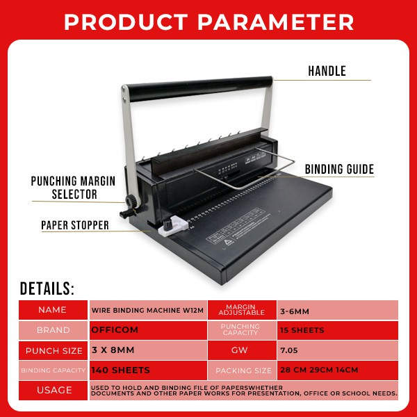 Wire Binding Machine (W12M) A4 size with FREE 20pcs DOUBLE LOOP