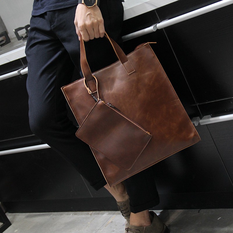 Mens leather tote bag with zipper hotsell