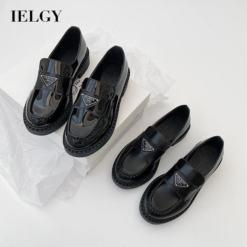 IELGY Women's British Style Black Simple Retro Loafer Shoes | Shopee ...