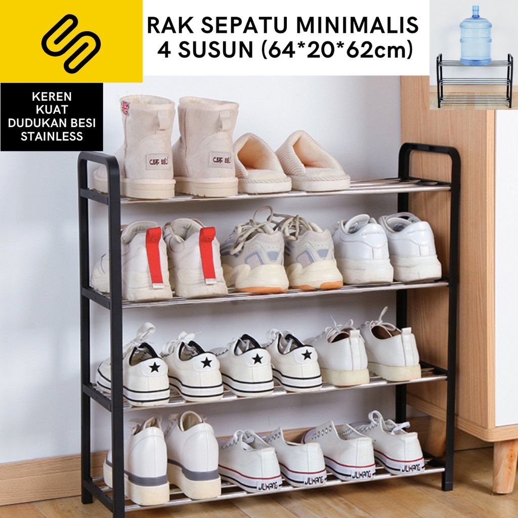 MINIMALIST 4-LAYER SHOE RACK, STRONG STAINLESS STEEL STAND | Shopee ...