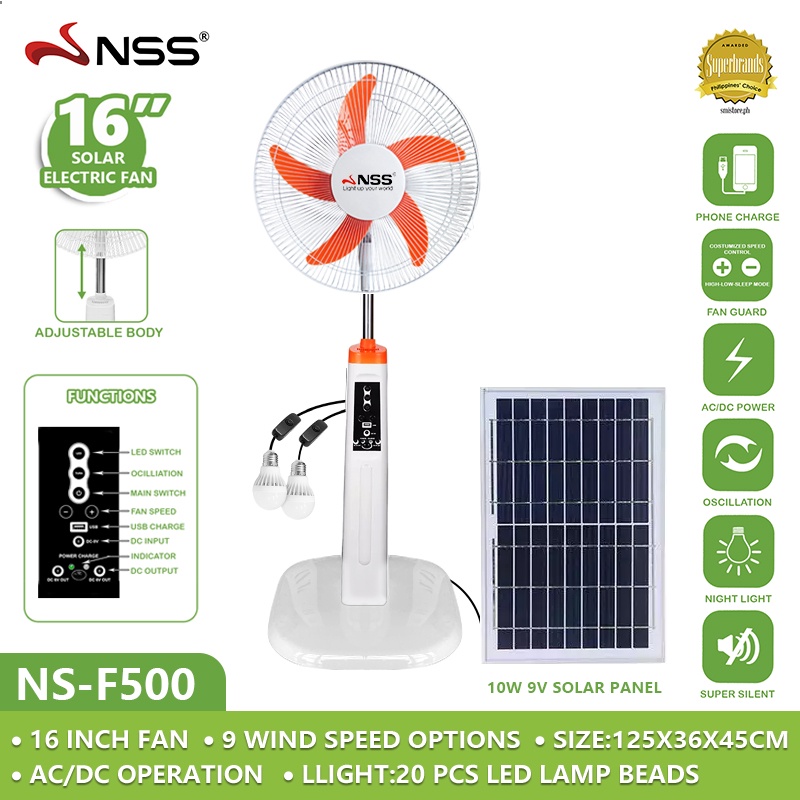 Nss Solar Electric Fan Inch Solar Charging Fan With Led Light And