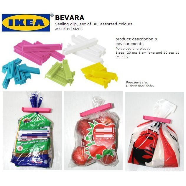 IKEA BEVARA SEALING CLIP SET OF 30 ASSORTED COLORS AND SIZES