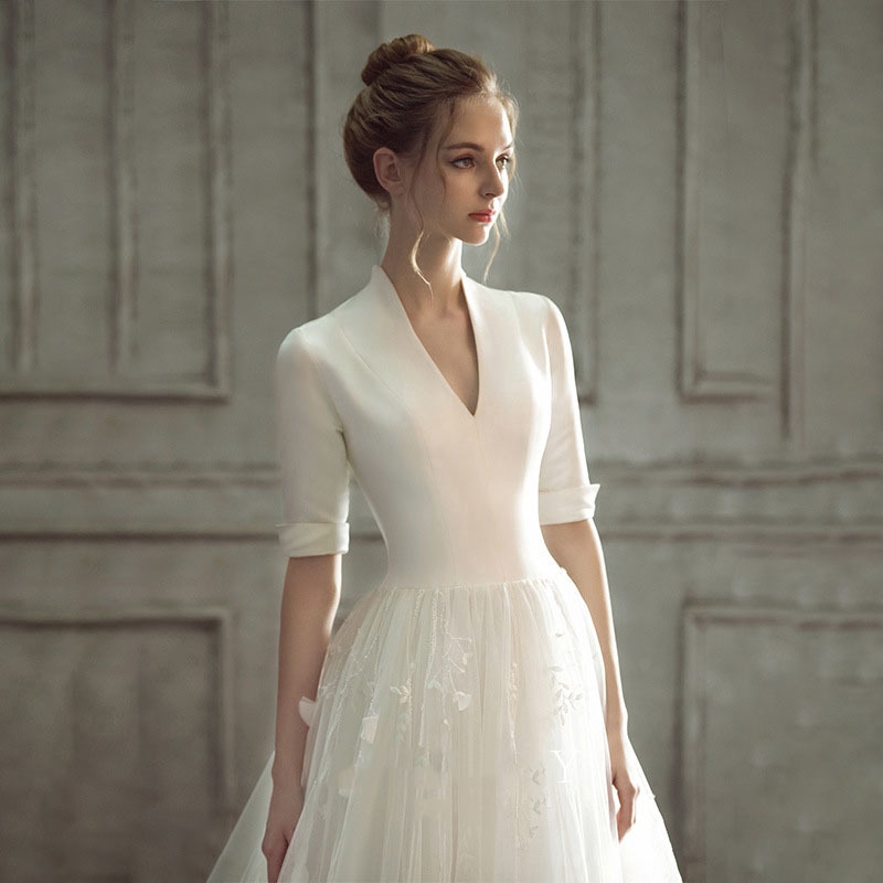 Vintage Soft Organza White Wedding Dress Simple Lace Satin Bride Dress Gown Shopee Philippines