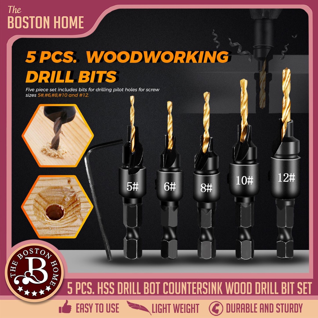 Boston Home Superior quality 5pcs/Set 1/4 Hex Shank HSS Drill Bit