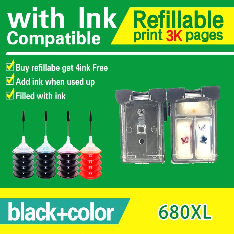 Compatible 680 HP680 ink 680xl HP680XL refillable ink cartridge for ...