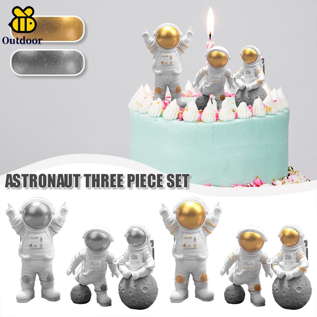 3Pcs Astronaut Figurines Cake Topper Outer Space Spaceman Action Figure ...