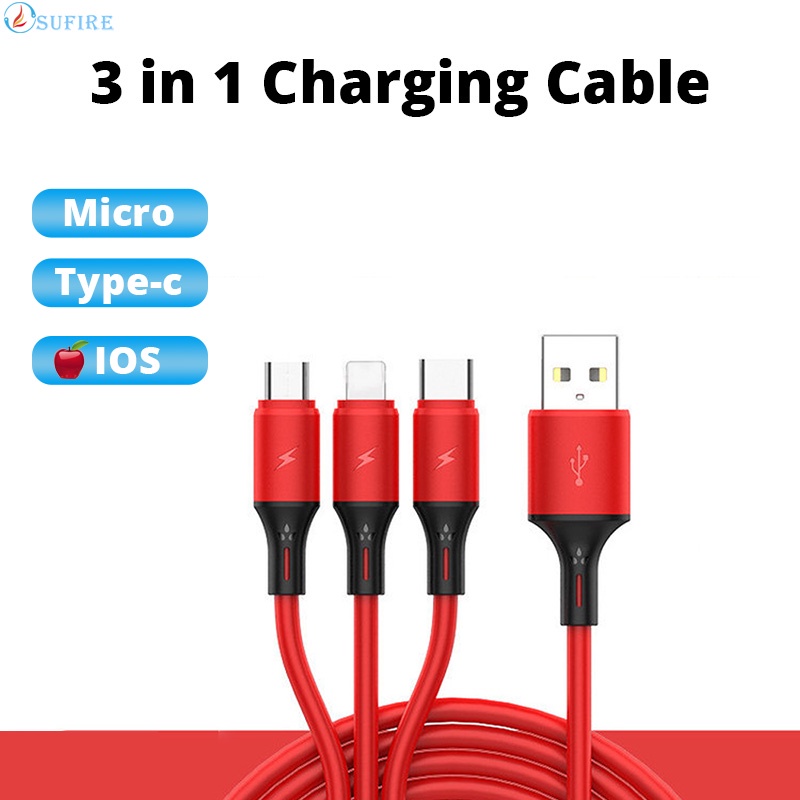 3 in 1 USB Cable Fast Charging Data Wire for Micro Type-C Mobile Phone ...