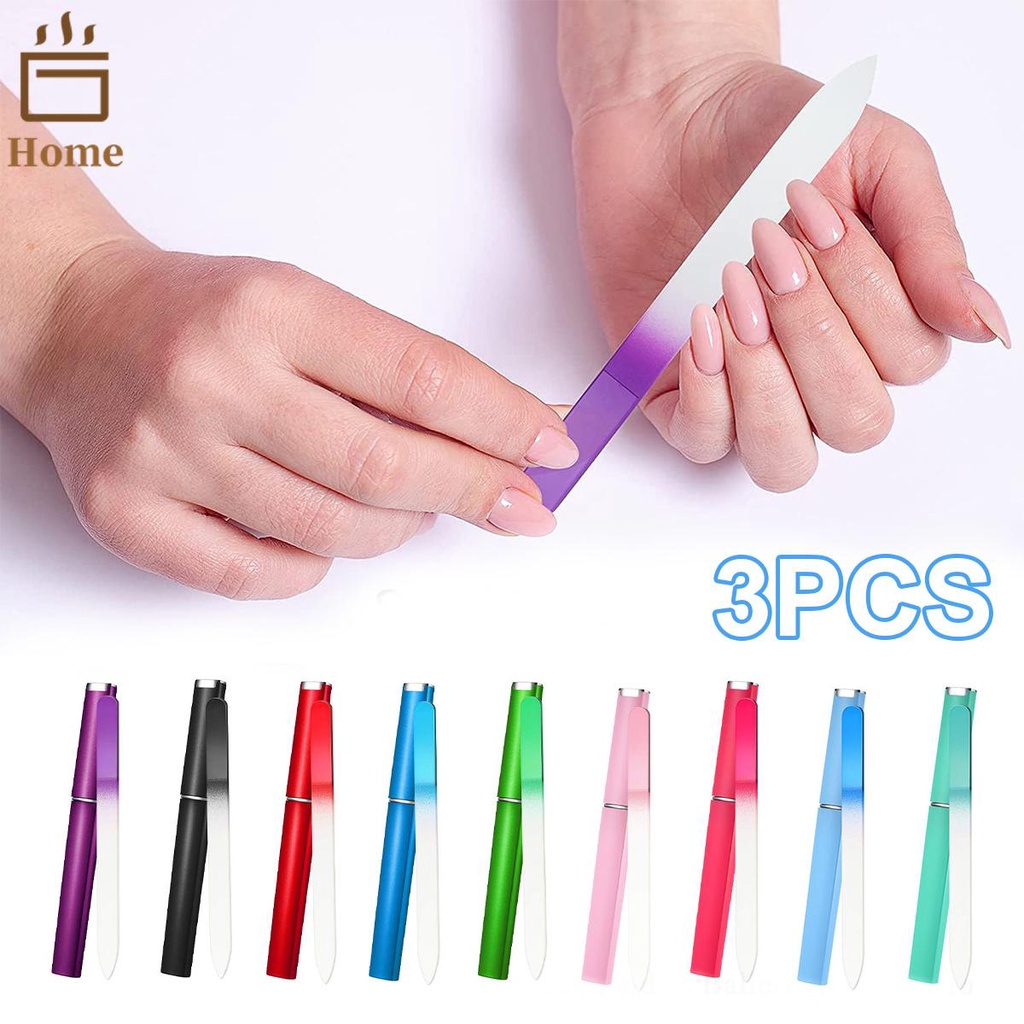 3pcs Crystal Glass Nail File with Case Glass Fingernail File