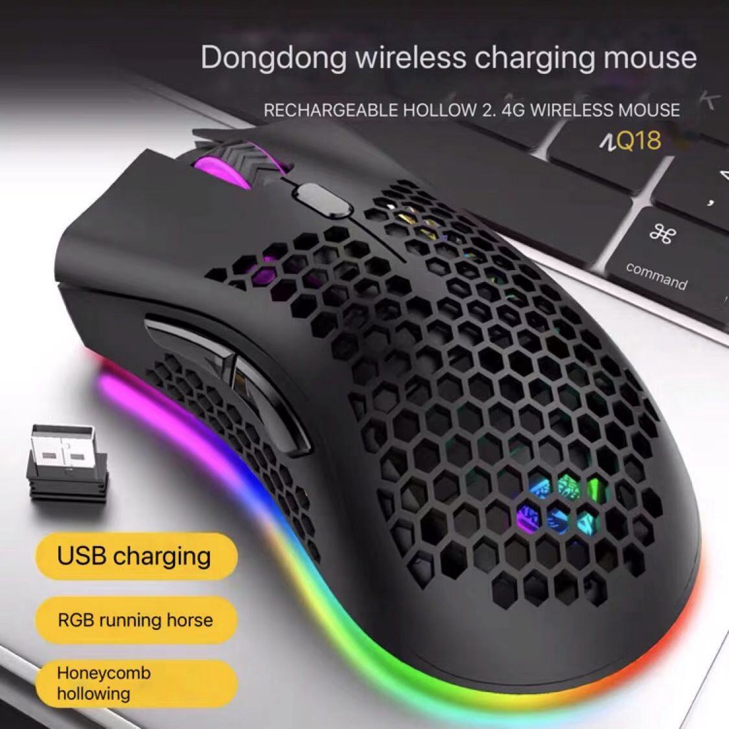 Honeycomb Wireless 2.4G Gaming Mouse Silent RGB Hollow Out Anti-sweat ...