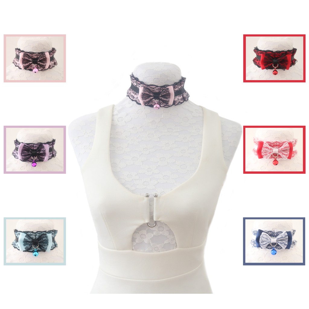 Cute gothic lolita satin lace choker necklace with bell cosplay ...