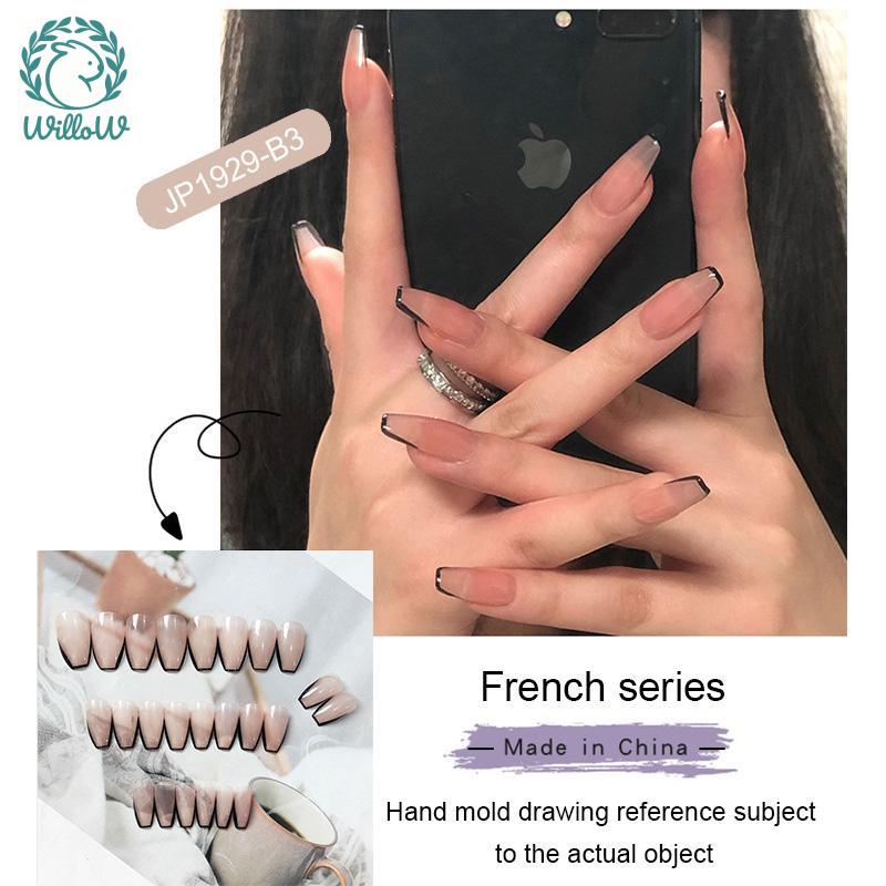 24Pcs/Set Fake Nails Waterproof Fake Nail Set with Glue French Nail Art