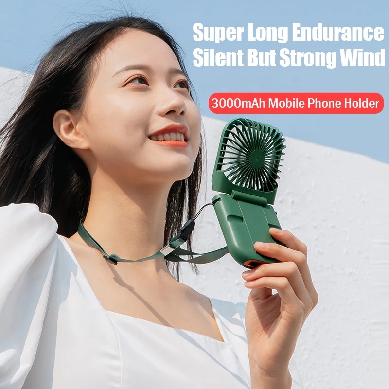 (Cable+Lanyard) Portable Mini Fan /USB Rechargeable Adjustable Hand Fan ...
