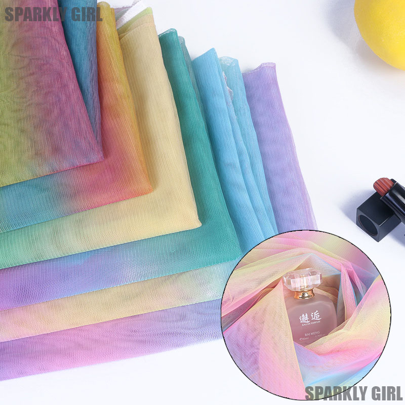 Soft Mesh Fabric 160cm Width Rainbow Gradient Cloth for Girls Summer ...