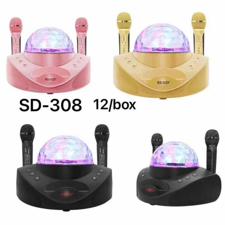 SD308 Dual Wireless Microphone Bluetooth SD-308 Speaker Mobile Karaoke ...