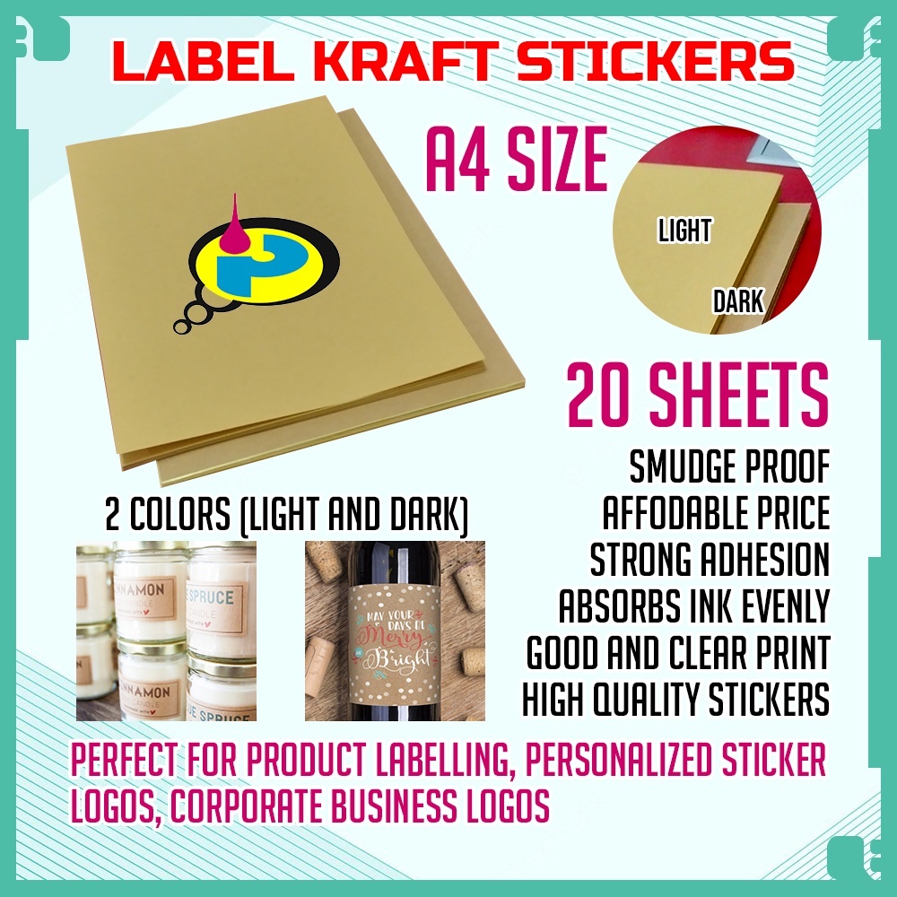 Printable Kraft Sticker Paper Labels A4 Light & Dark For Inkjet Laser 