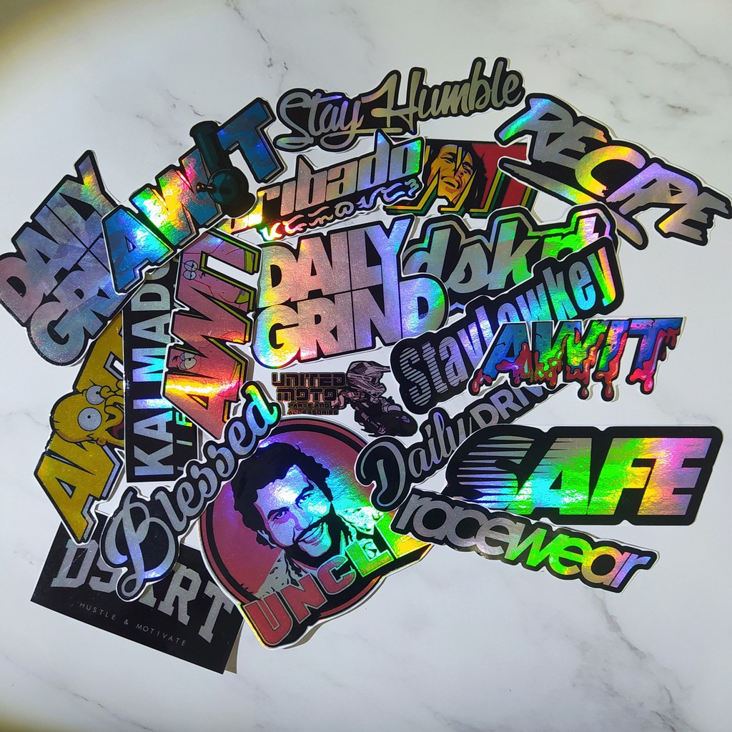 Laminated Hologram Stickers - Set of 4 Safe, Daily Grind, Awit, Kalmado ...