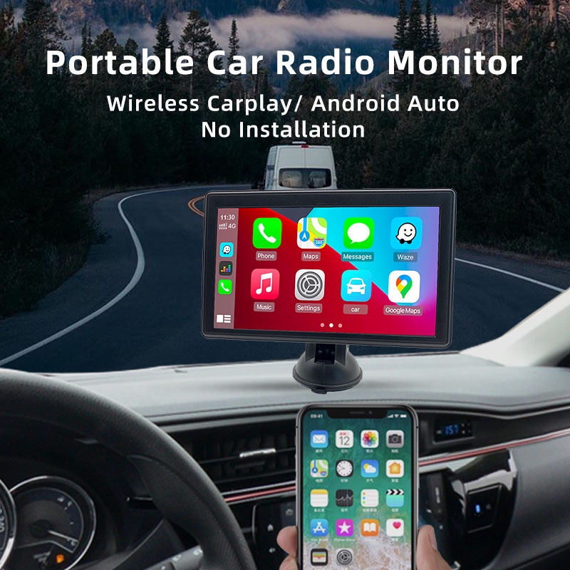 Portable Car Radio Wireless Carplay Android Auto 7inch Touch Screen FM