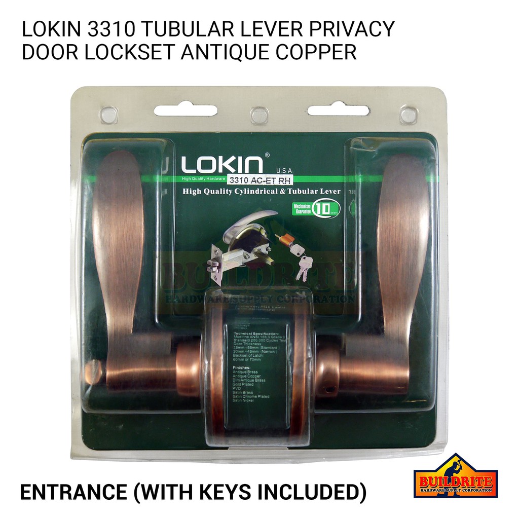Lokin 3310 Tubular Lever Entrance Door Lockset Antique Copper | Shopee ...