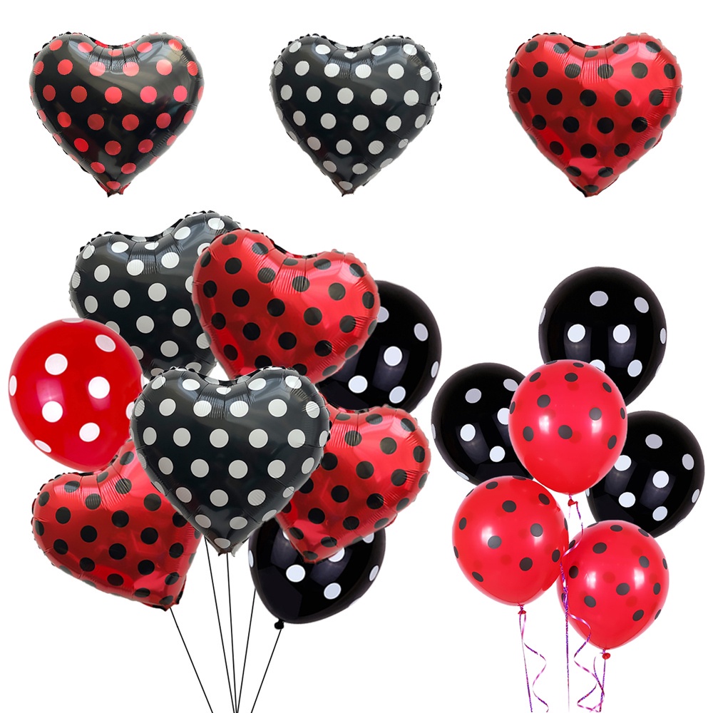 Red Black Polka Dot Latex Balloons Ladybug Baby Shower Decorations