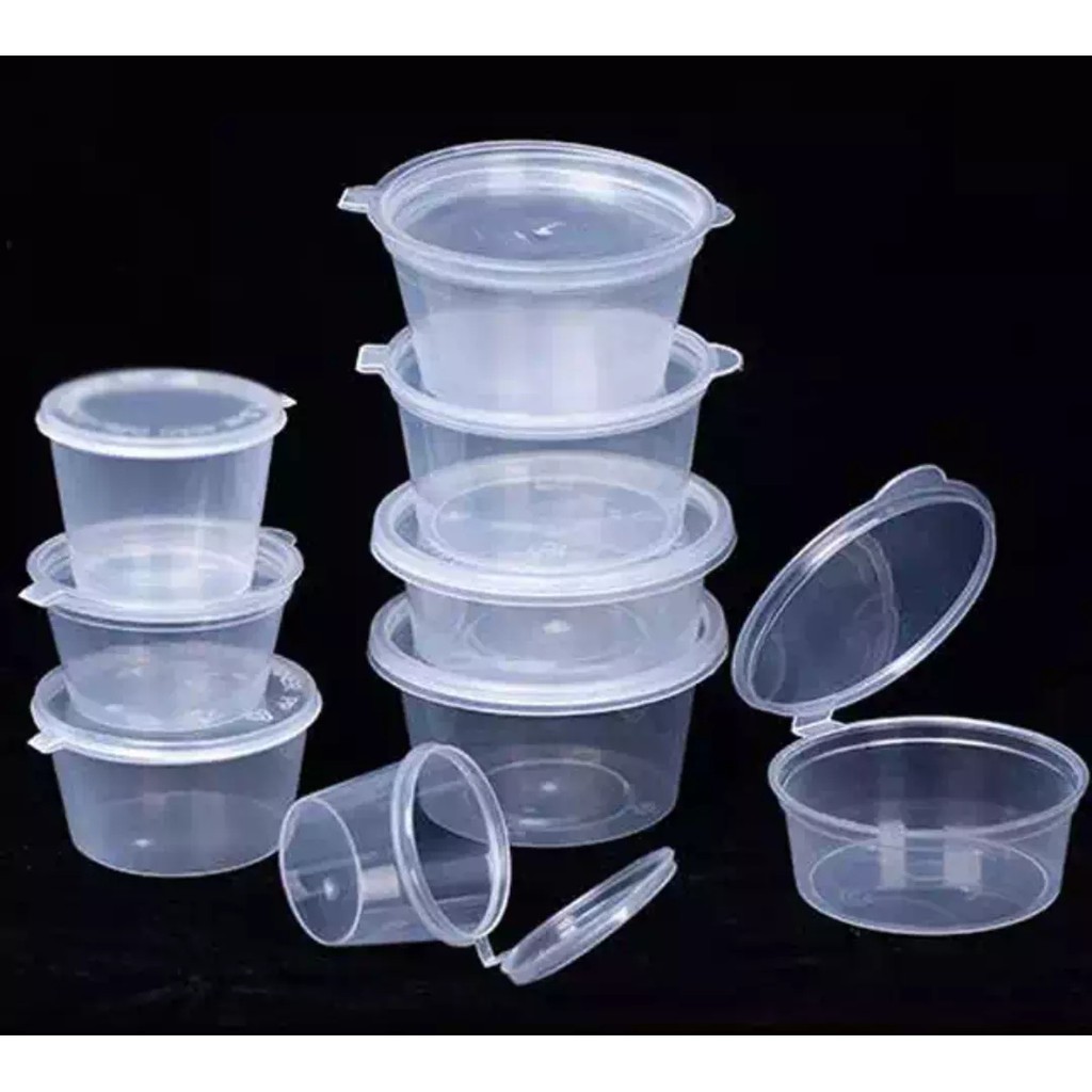 50pcs Plastic Sauce Cup Hinge Hinged Cup Sauce Container Shopee