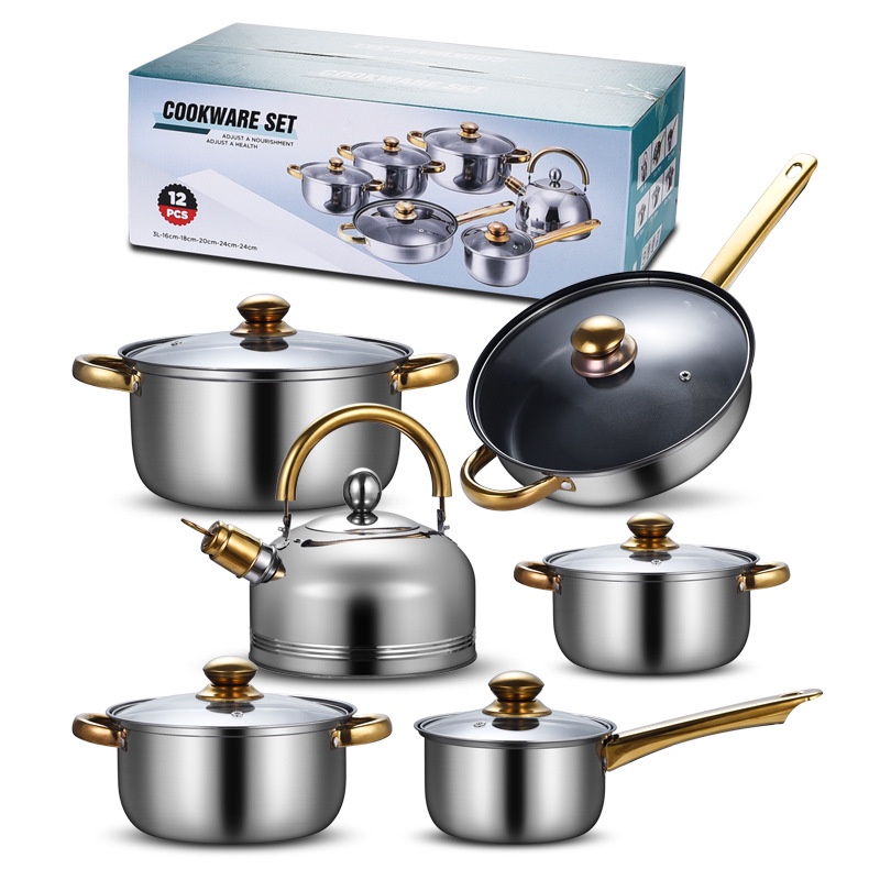 12PCS /set Stainless Steel Set Non Stick Cookware Flat Bottom Frying ...