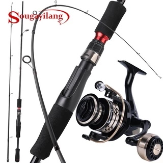 Sougayilang Casting Fishing Rod Combo 1.8-2.1m 4 Section Carbon Fiber  Aluminum Spool Rod and 7.1:1 Gear Ratio Casting Reel Pesca